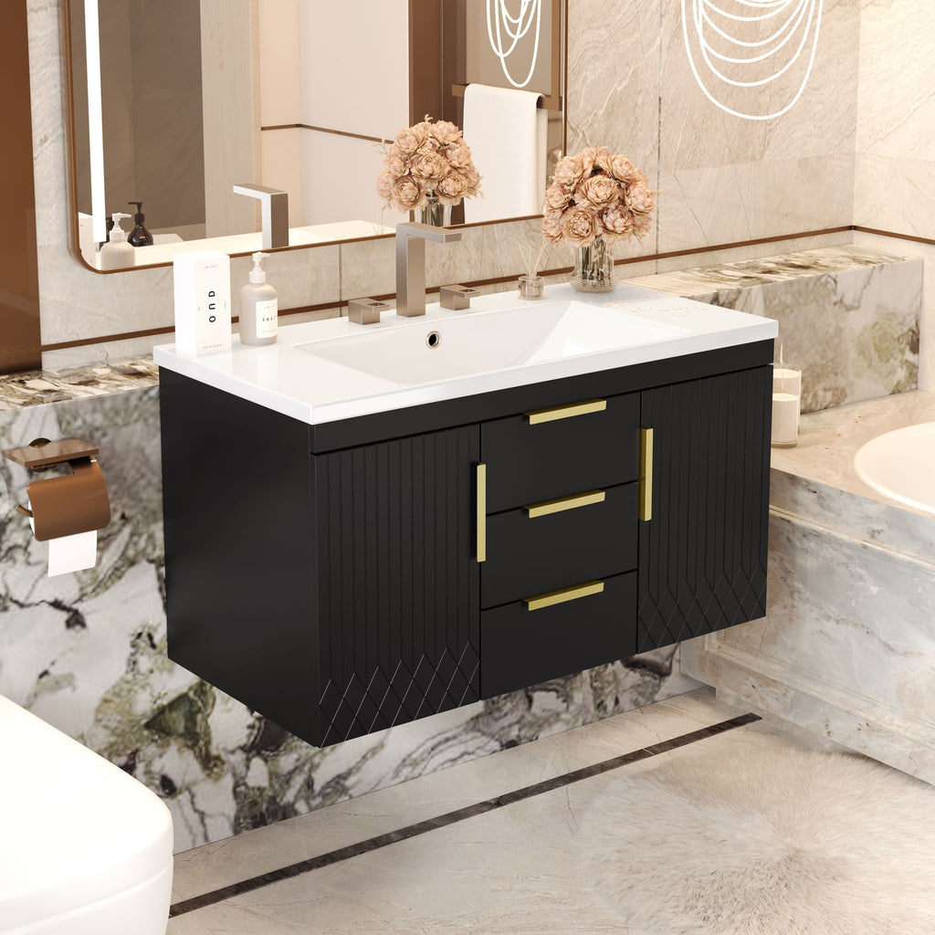 Wall Mounted Bathroom Vanity With Sink and Floating Storage Cabinet