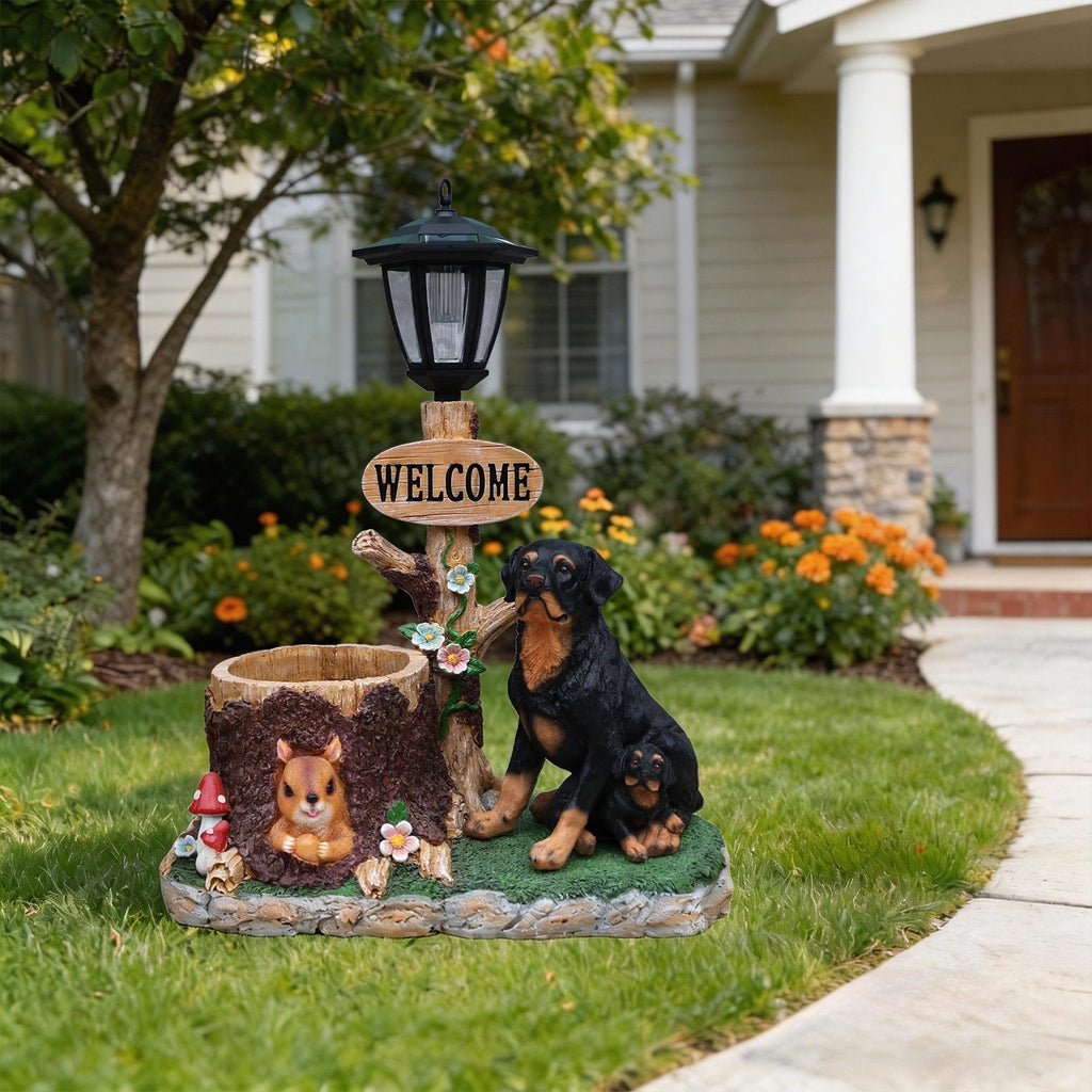 Rottweiler Dog Family Planter Statue