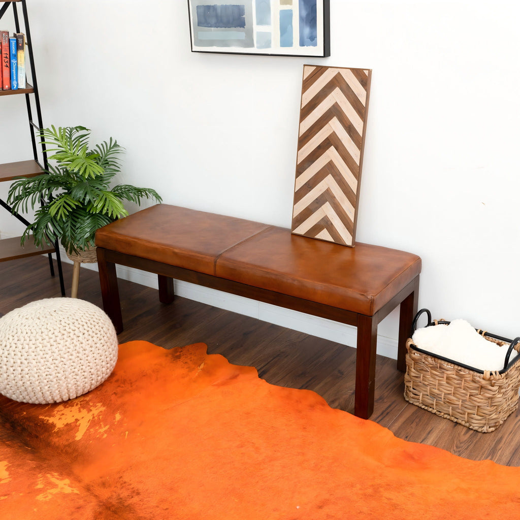 Austin - Bench With Lines - Antique Brown / Brown / Rustic / Tan