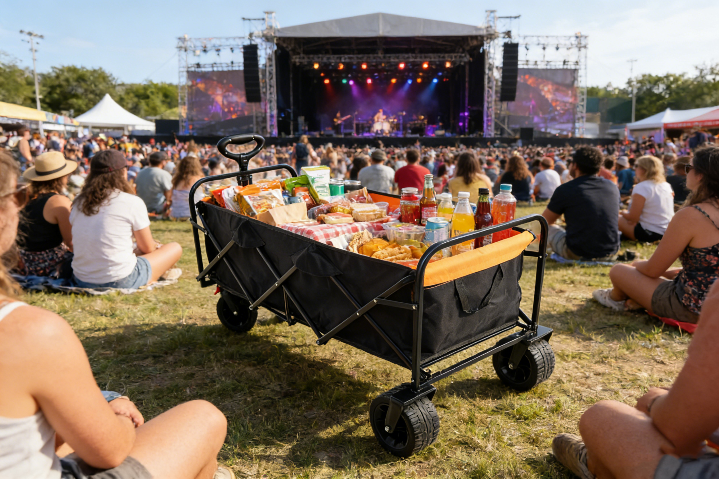 Big Large Capacity Folding Wagon Cart with Extender (Black + Orange)