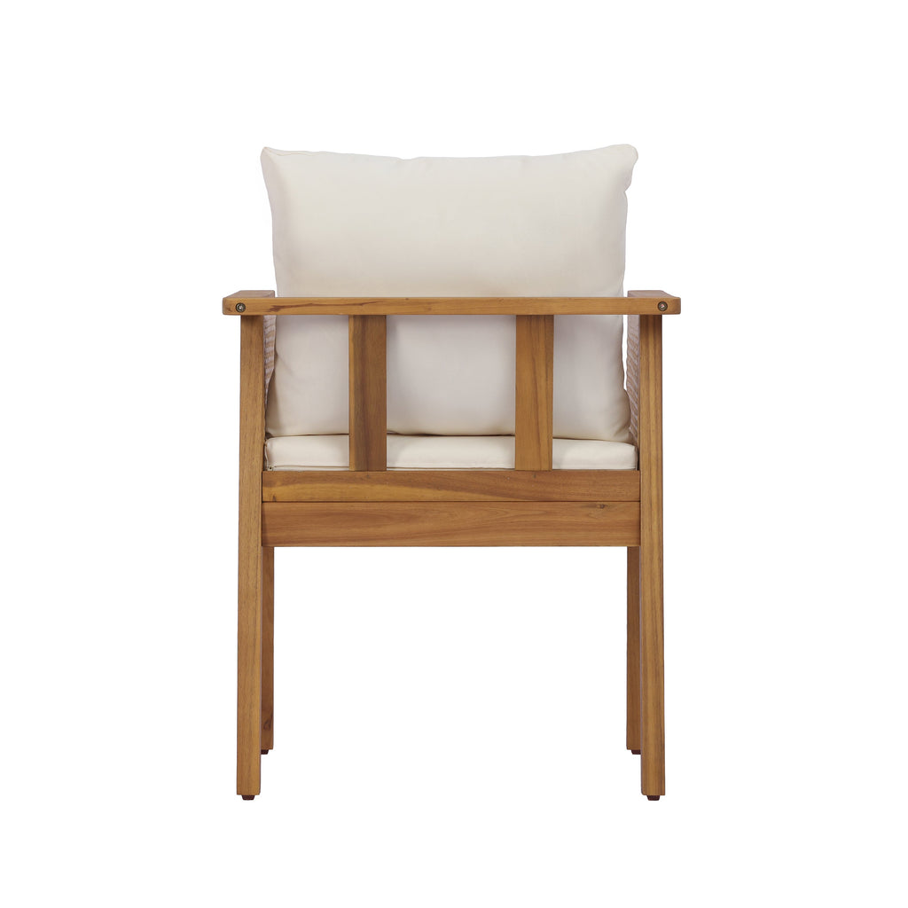 7-Piece Acacia Wood Outdoor Dining Set with Cream Cushions and Natural Wicker