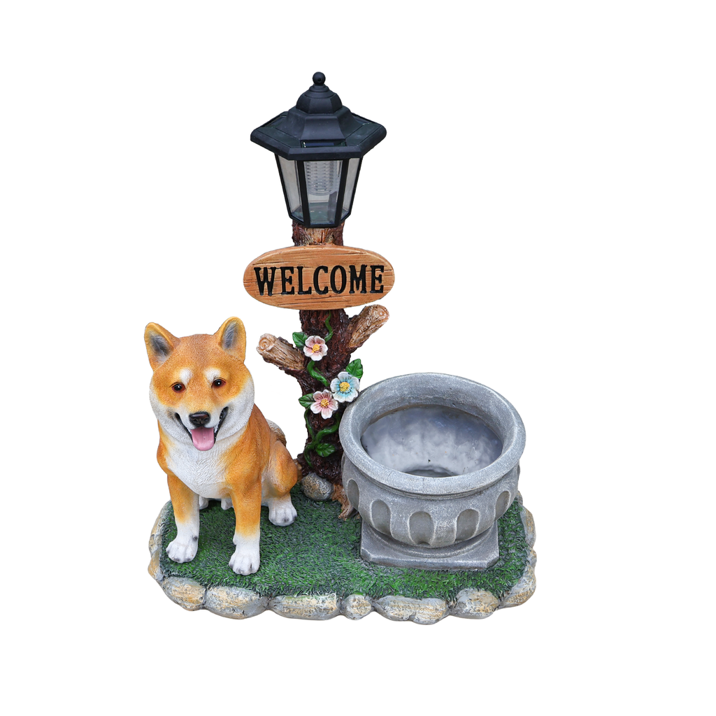 Sitting Akita Dog Planter Garden Decor