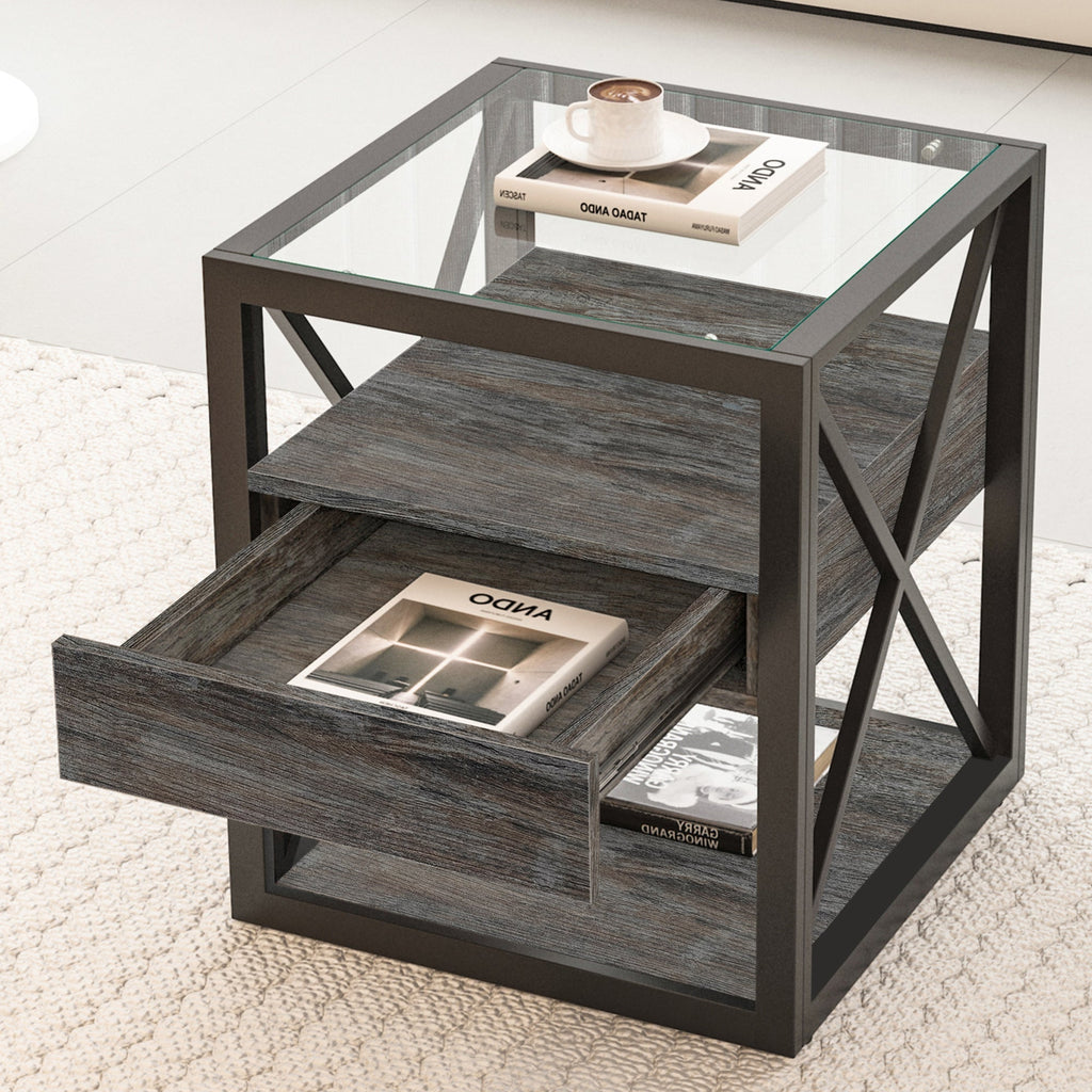 Set of 2 Modern End Tables with Drawer - Nightstands