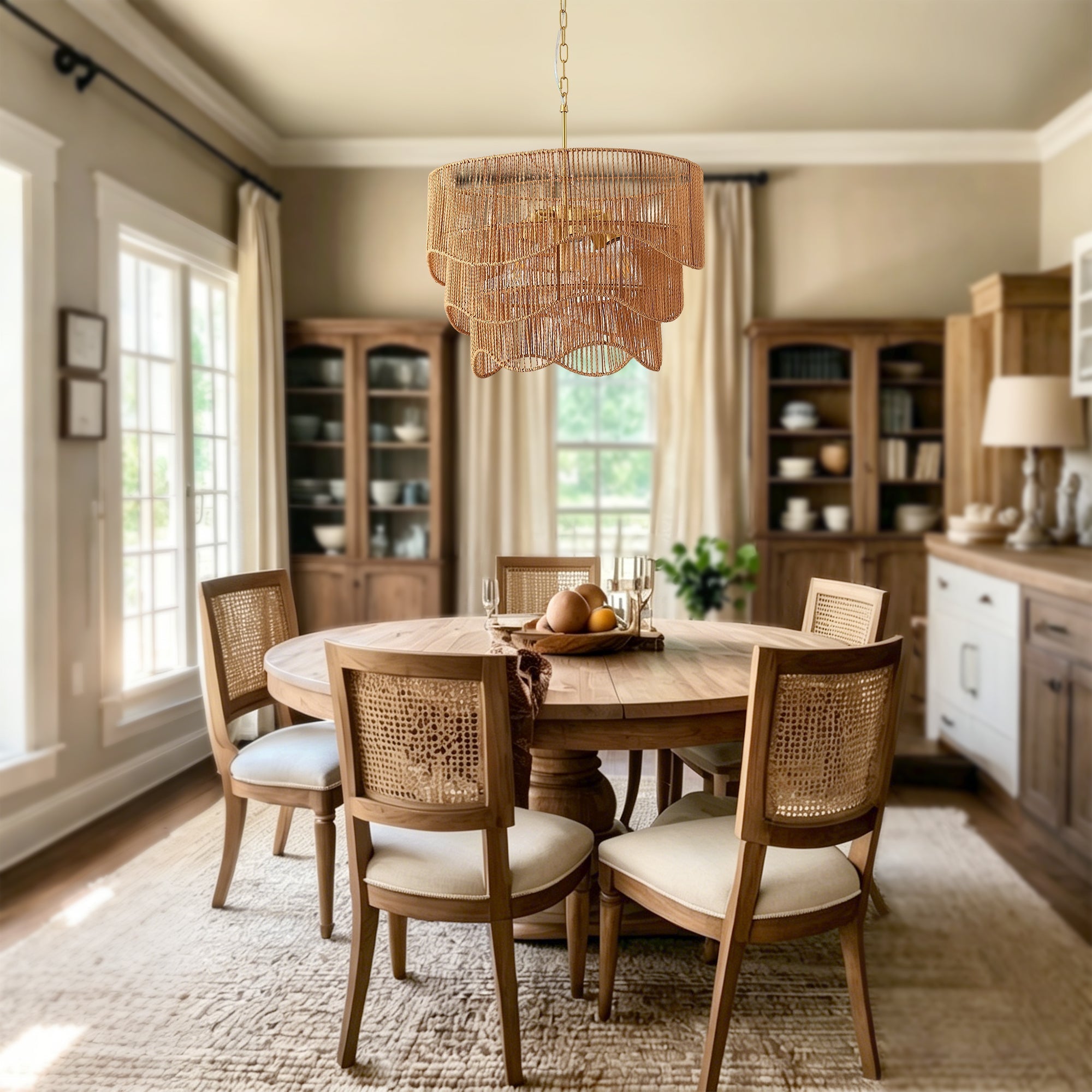 Handwoven Paper Rattan Boho Chandelier with 7-Light E26 Base