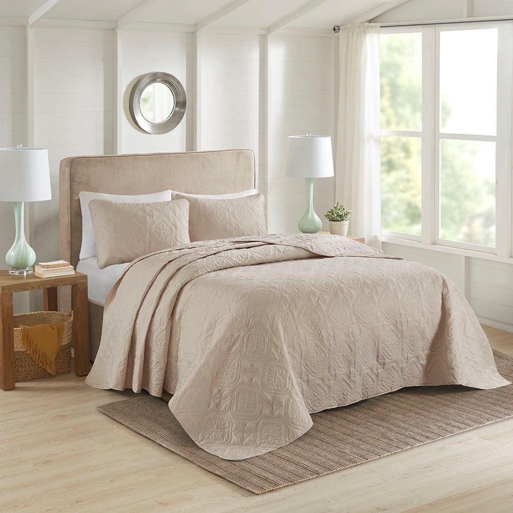 3 Piece Reversible Bedspread Set Khaki King/Cal King