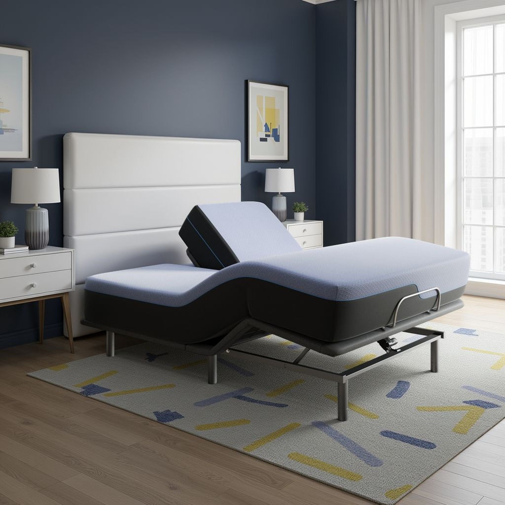 Refresh - 12" Flex Head Memory Foam Hybrid Mattress And Adjustable Base Bundle - Blue - Queen