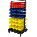 90 Parts Bin Shelving Storage Organizer With Locking Wheels For Shop Garage And Home - Black / Yellow