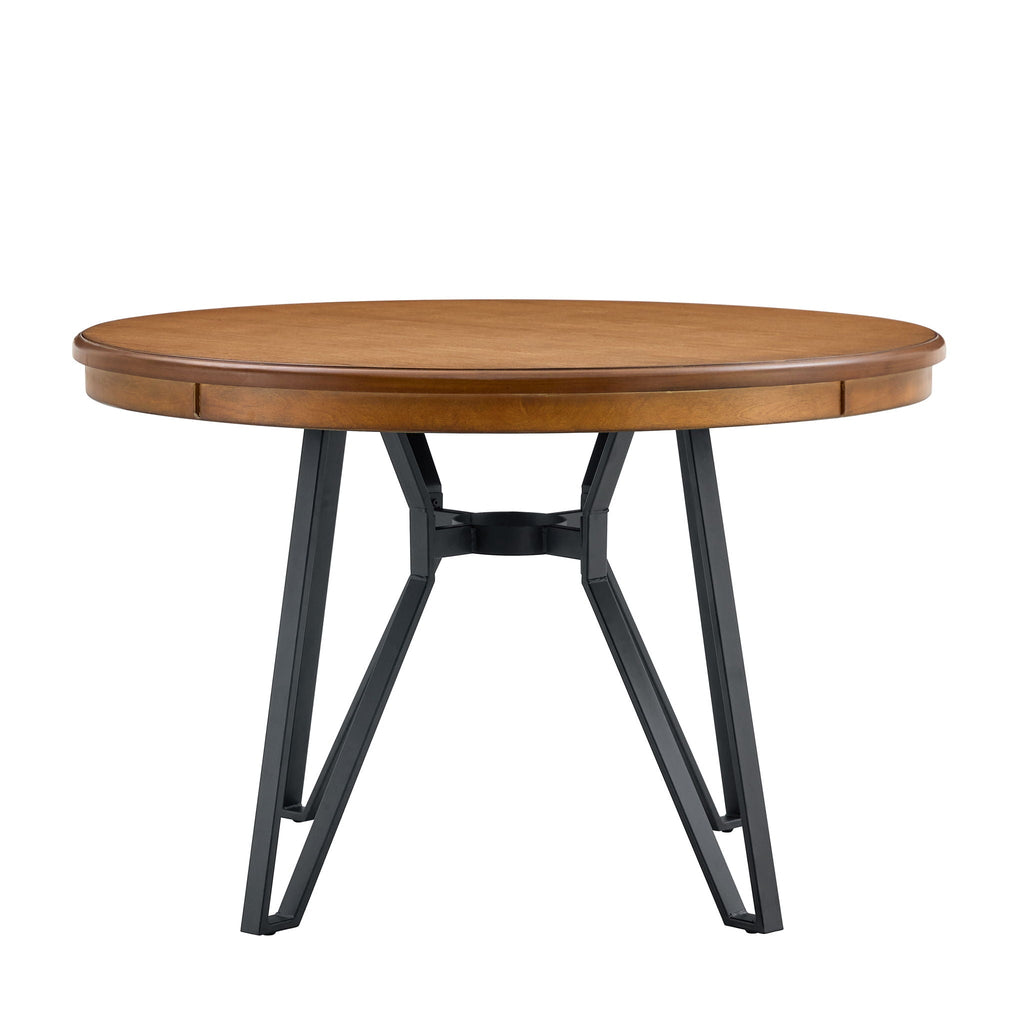 Mid Century Modern Round Dining Table with Metal Legs and Open Shelf