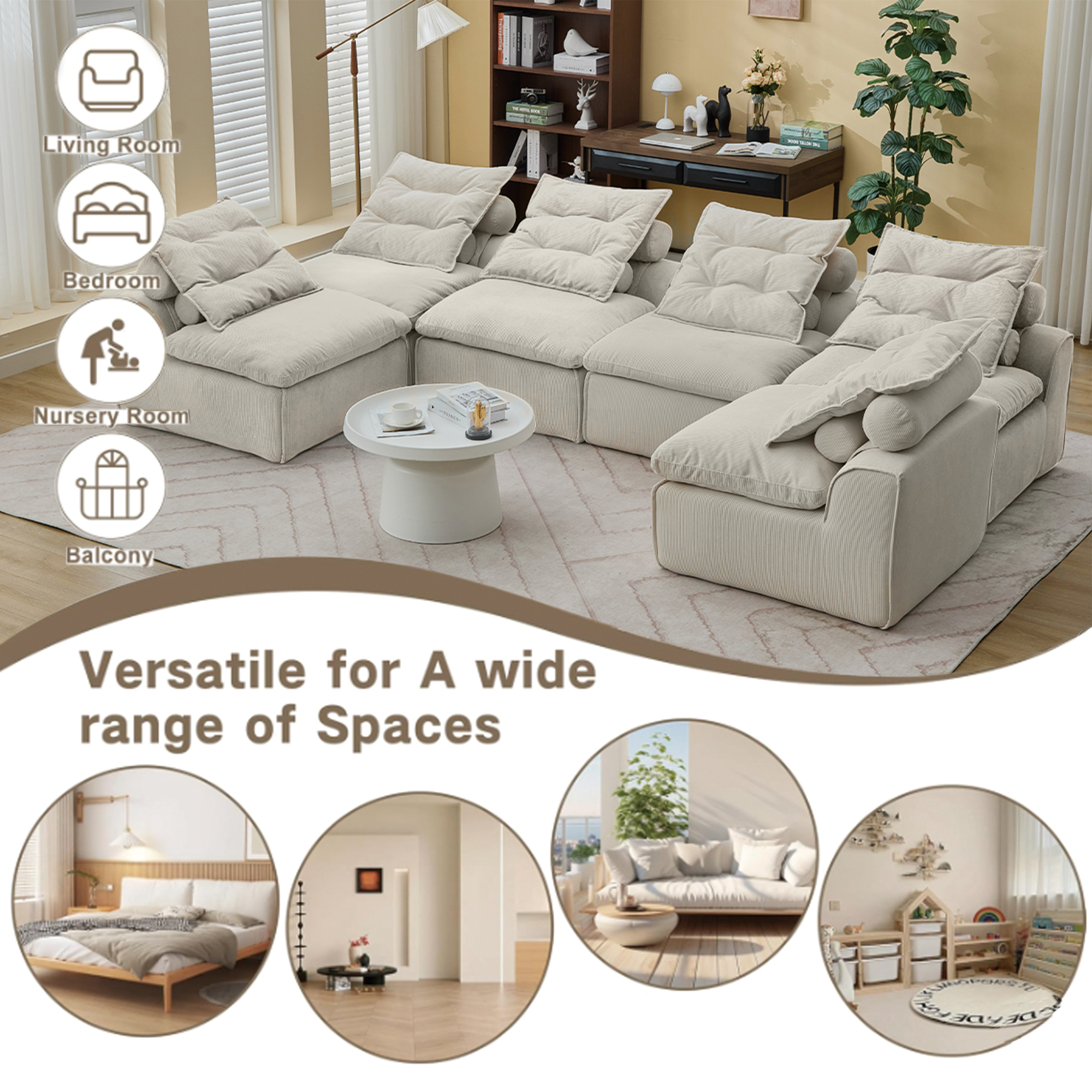 Modular Sofa 6-Piece Set in Beige Corduroy by GigaTech
