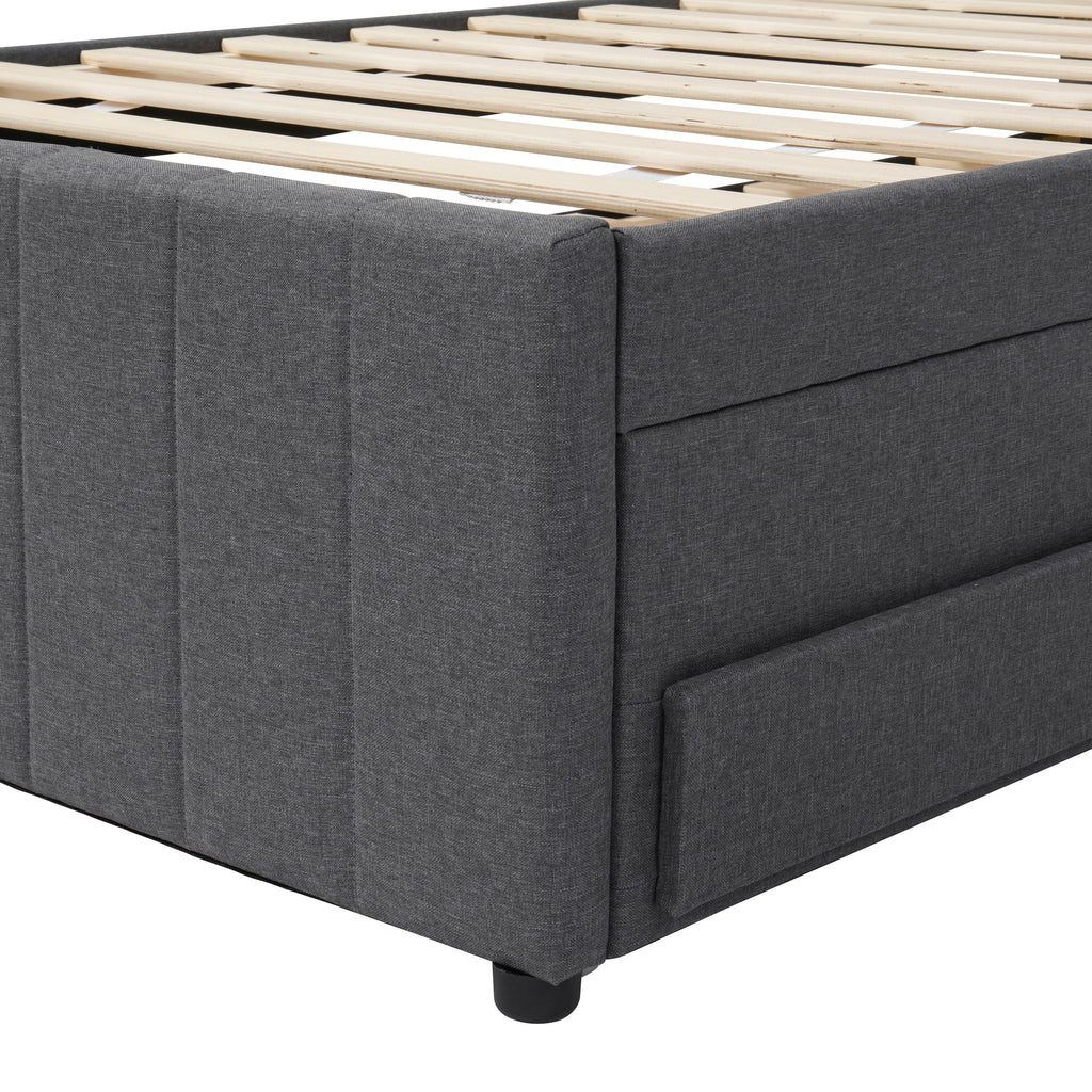 Full Size Upholstered Platform Bed with Twin Size Trundle and 3 Drawers