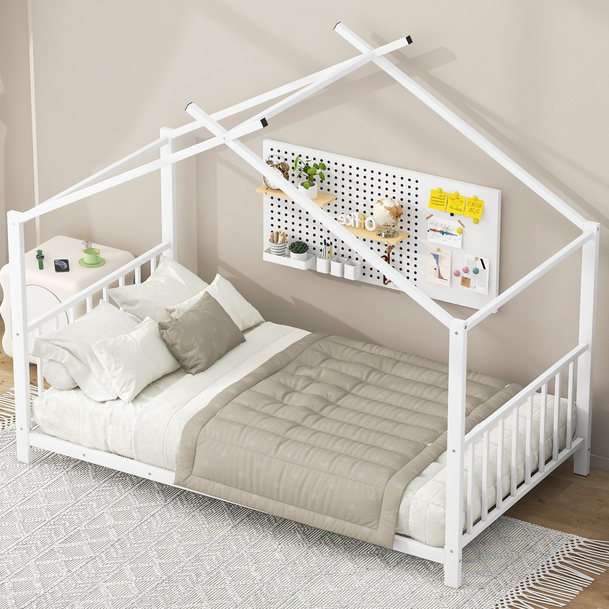Metal House Platform Bed With Modern Design And Durable Frame
