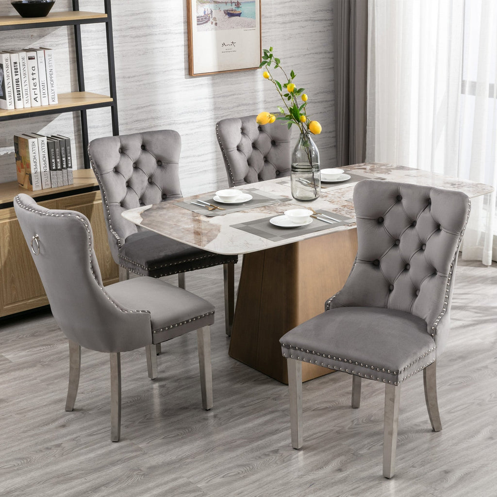 A&A Furniture Nikki Collection Modern Velvet Upholstered Dining Chairs - Set of 2