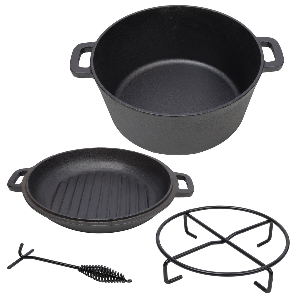 Pre-Seasoned 3 in 1 Cast Dutch Oven with Skillet Lid, 5 Quart - Black