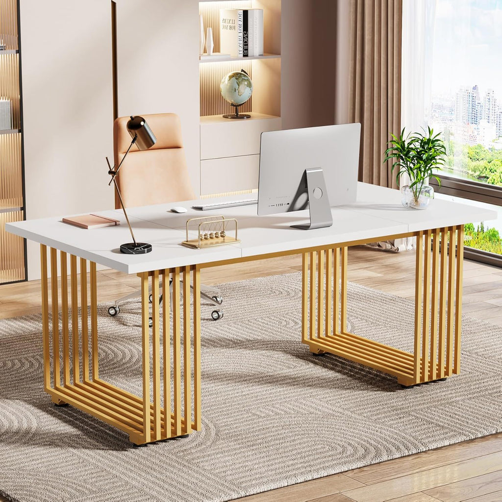 Office Executive Desk For Home Office - White / Gold