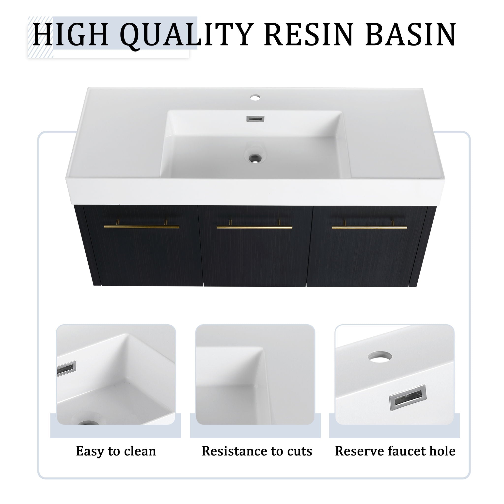Modern Wall Mounted Bathroom Vanity with Resin Sink and Storage Rack