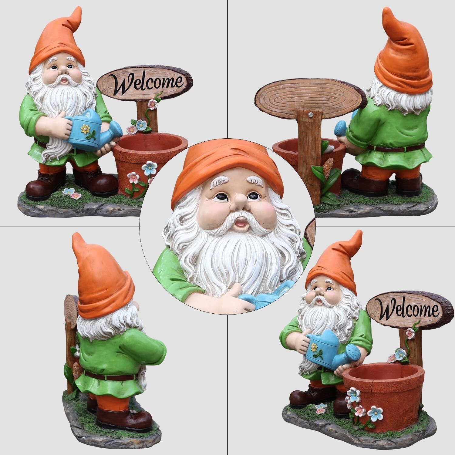 Outdoor Garden Sculpture Gnome Flower Pot Planter