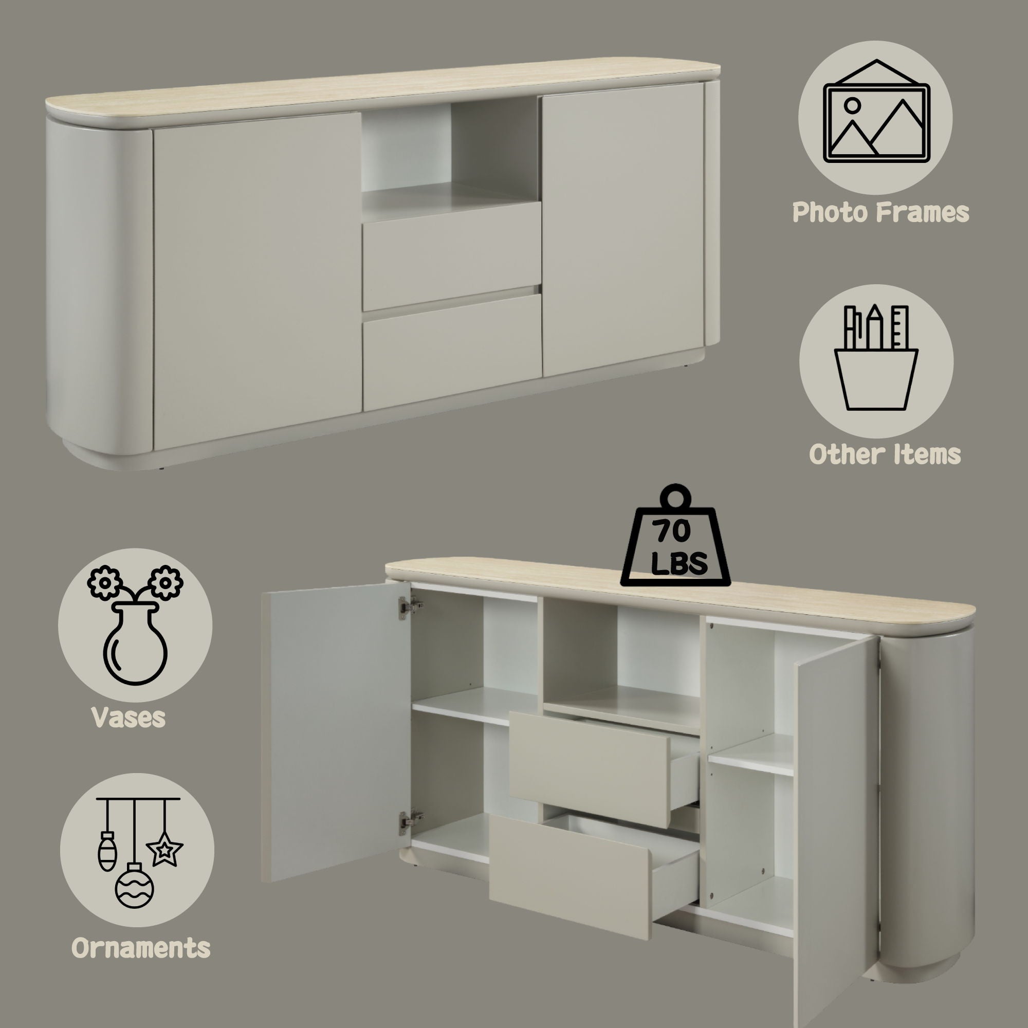 Ingram Ceramic Top Server - Light Gray