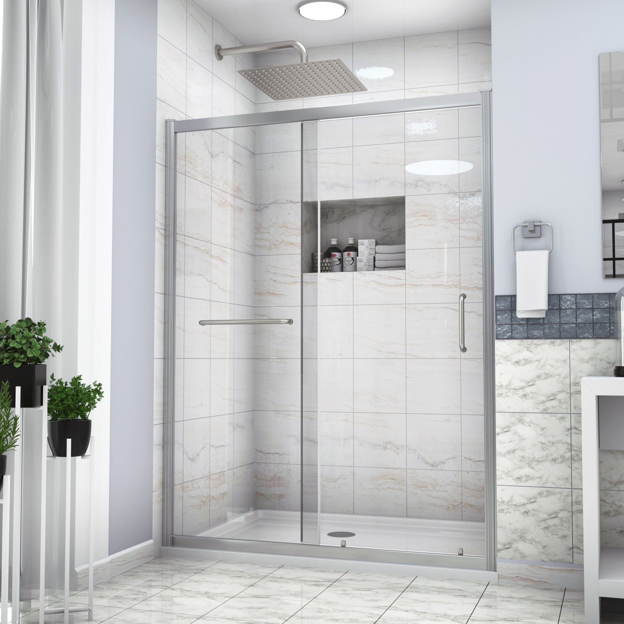 Single Sliding Bypass Shower Door Tempered Glass Enclosure