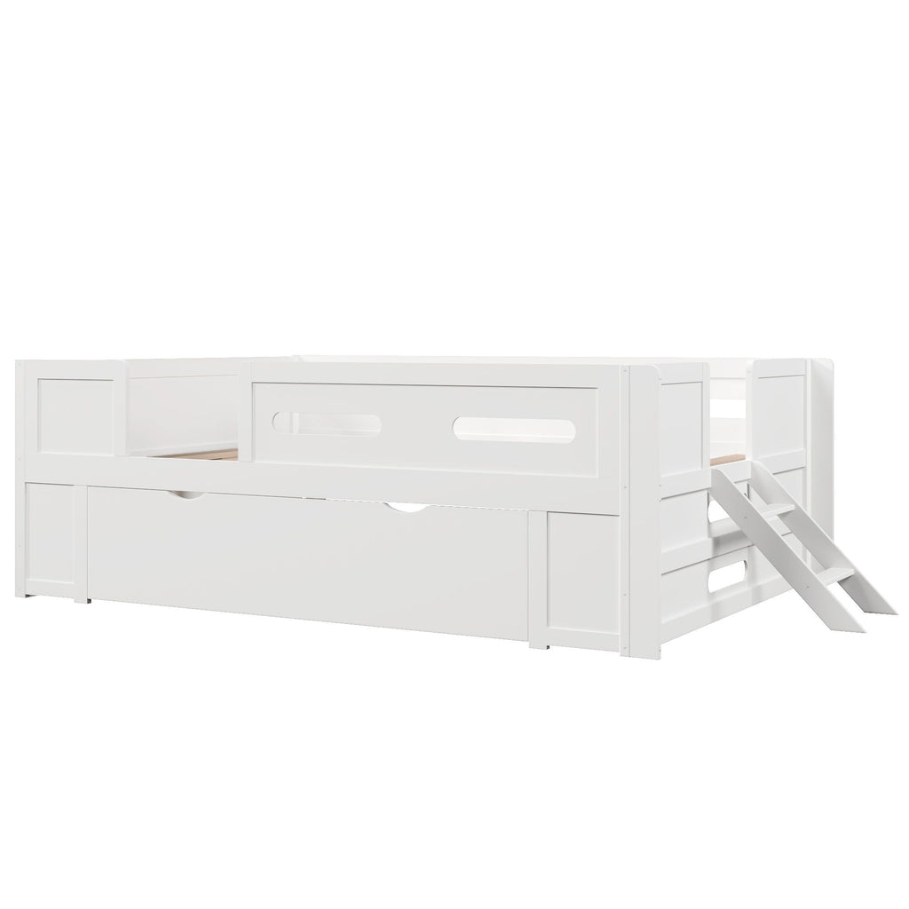 Platform Bed With Guardrail And Drawer