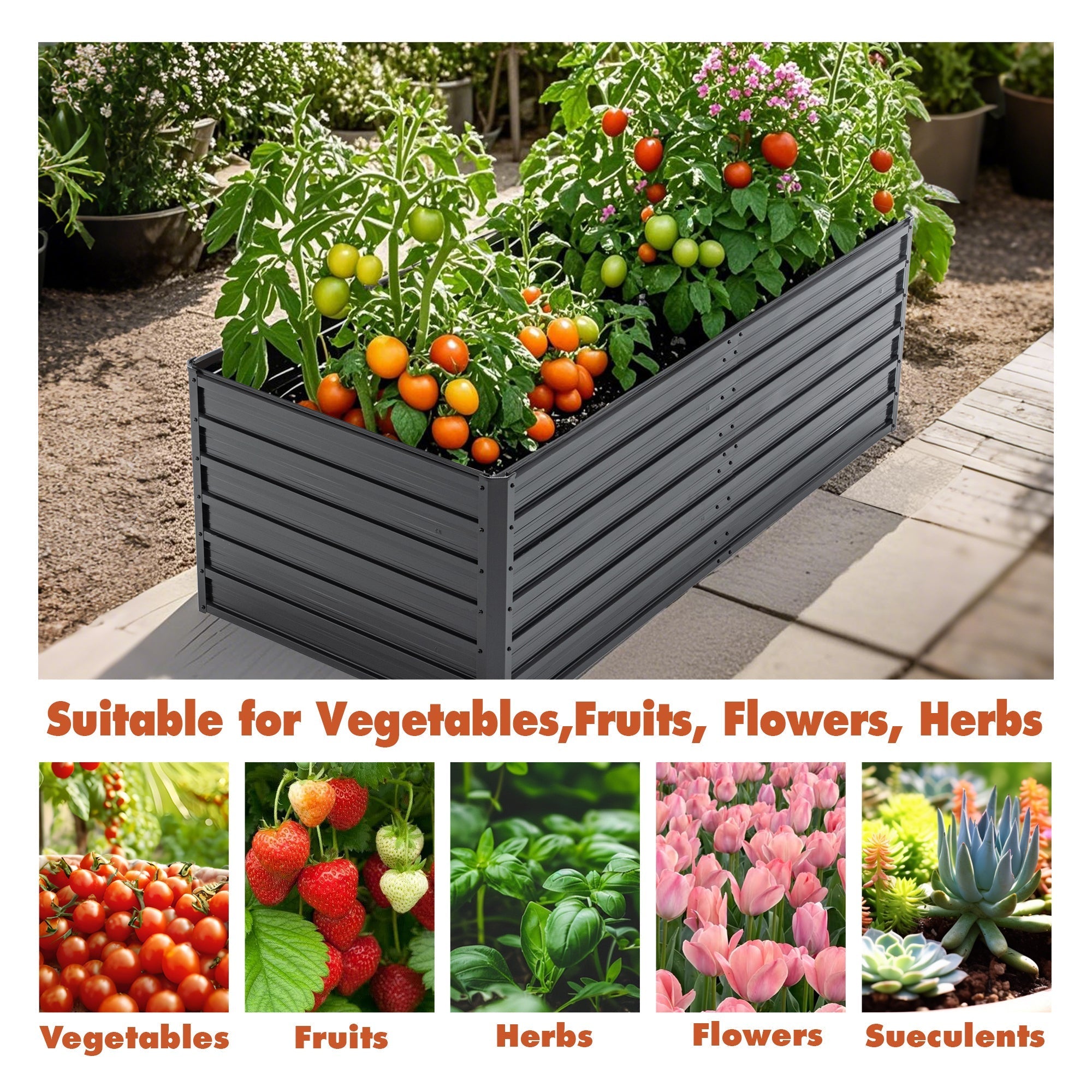 6x3x2 FT Metal Raised Garden Bed for Outdoor Gardening