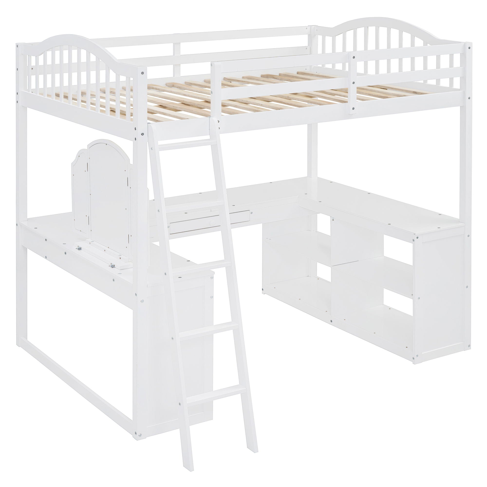 Loft Bed With Drawers, Cabinet, Shelves With Desk
