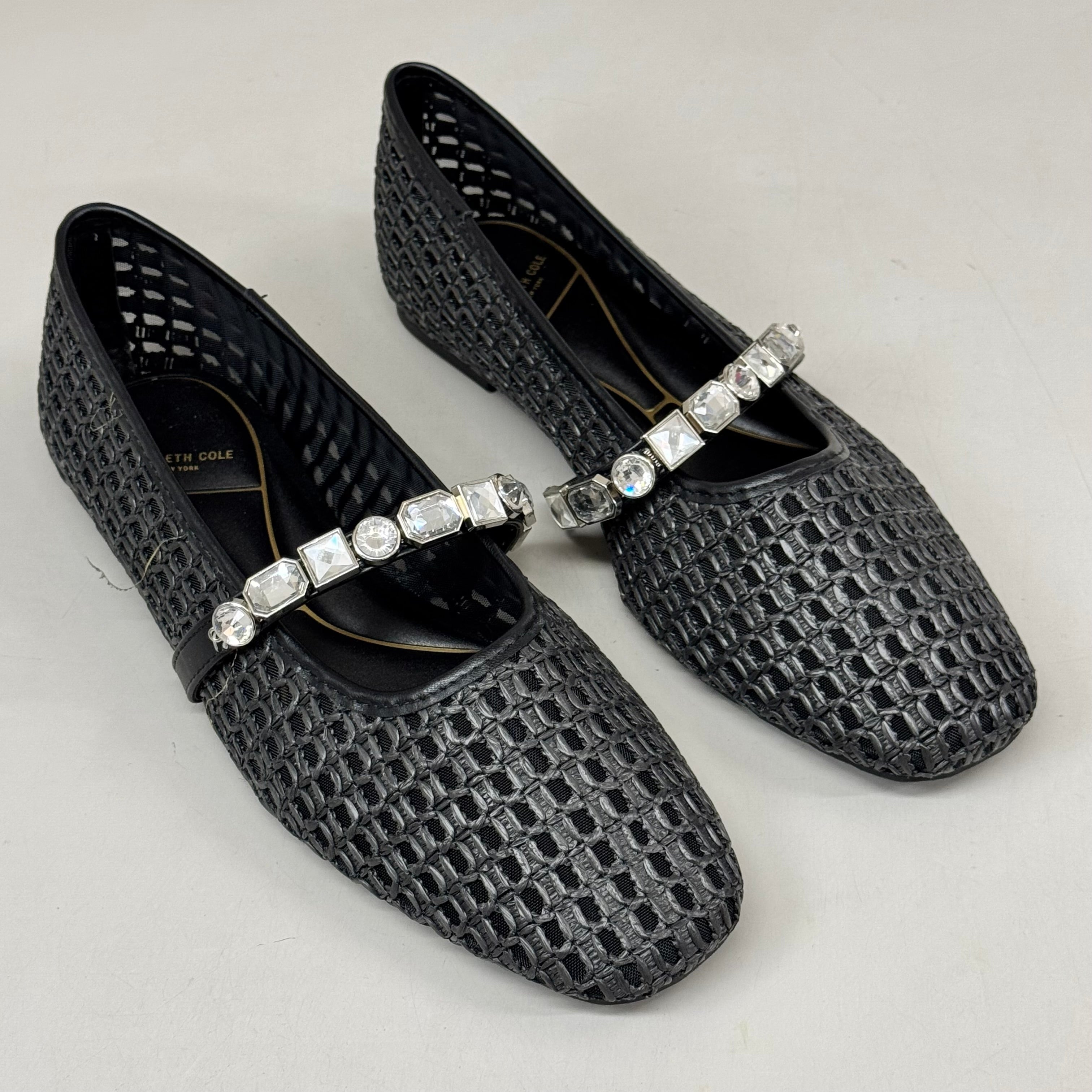 KENNETH COLE  New York Zeta Raffia Jewel Jane Flat Women's Sz 9 Black KL25ZMJ01
