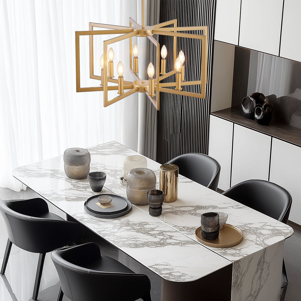 27' Modern Golden Geometric 8-Light Chandelier