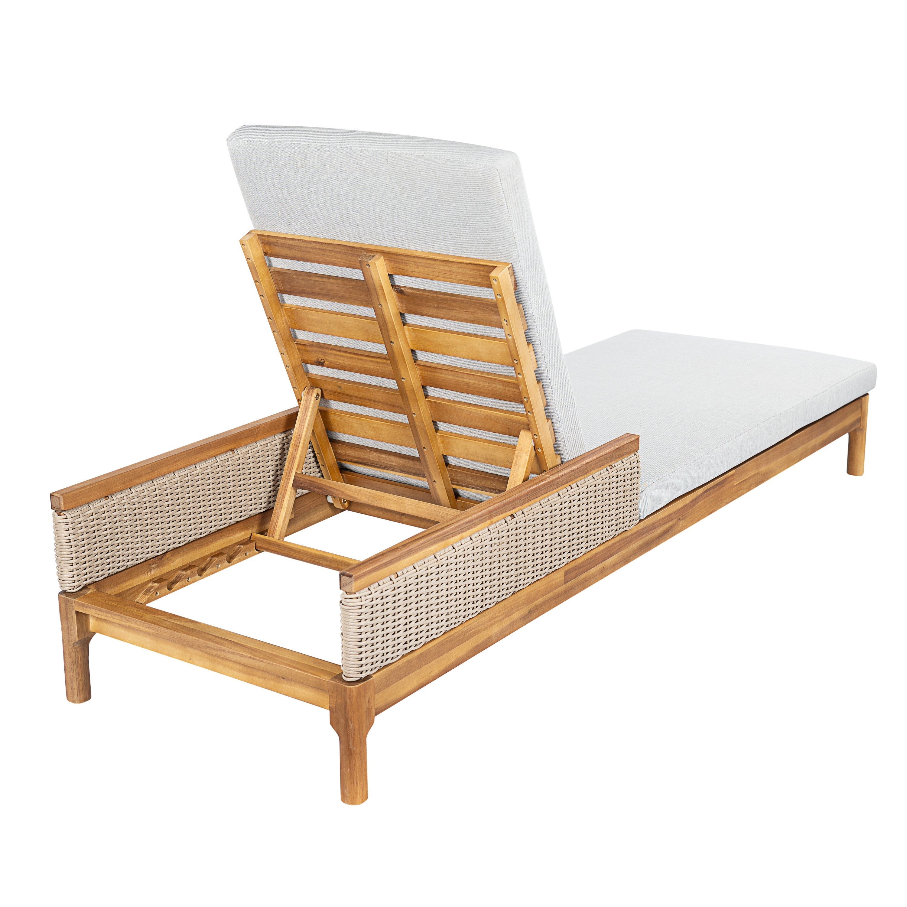 76.8" Solid Acacia Wood Sun Lounger Set of 2 with Grey Cushions