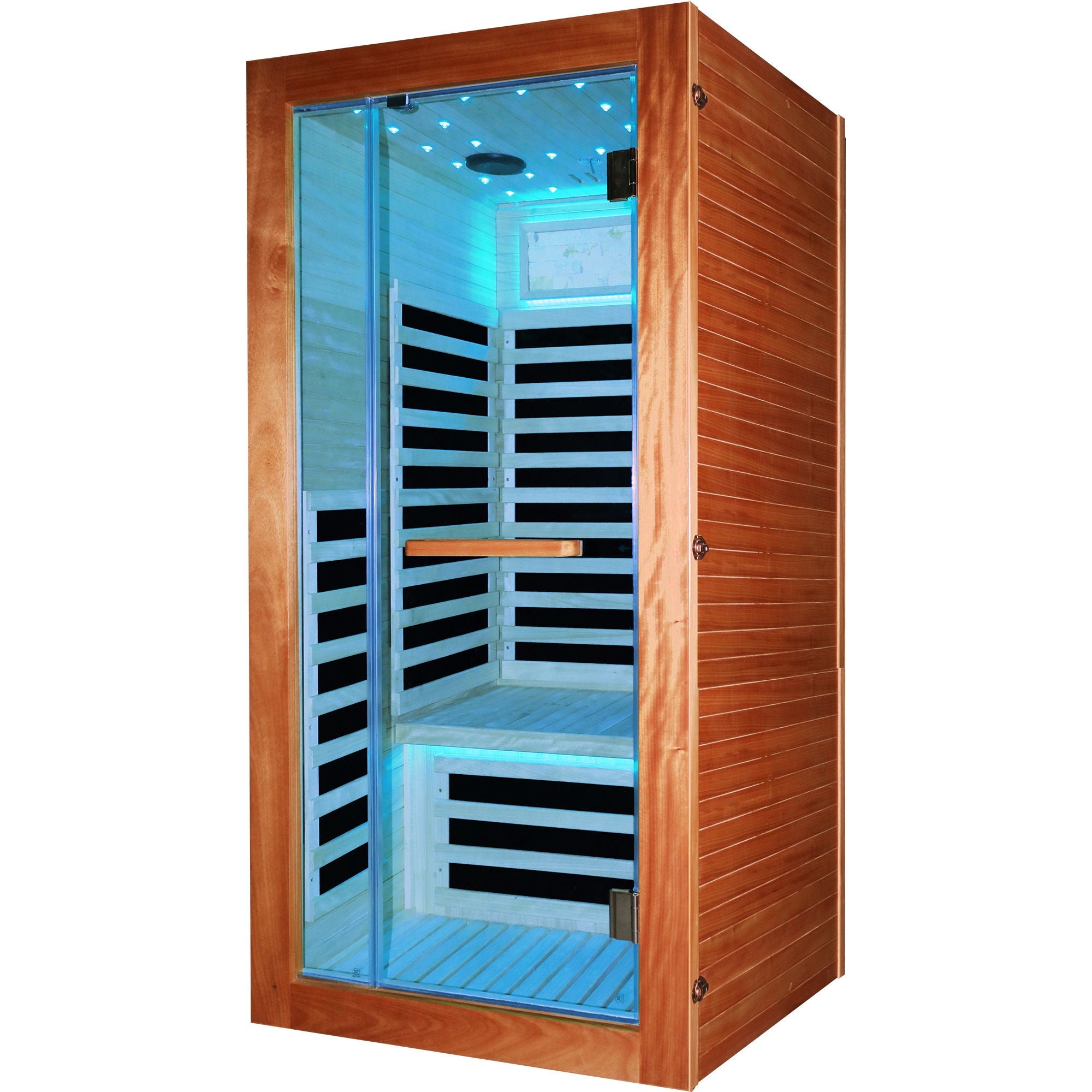 Single Person Sauna Room With LED Lighting, Epoxy Heating Plates, And Compact Design - American White Oak