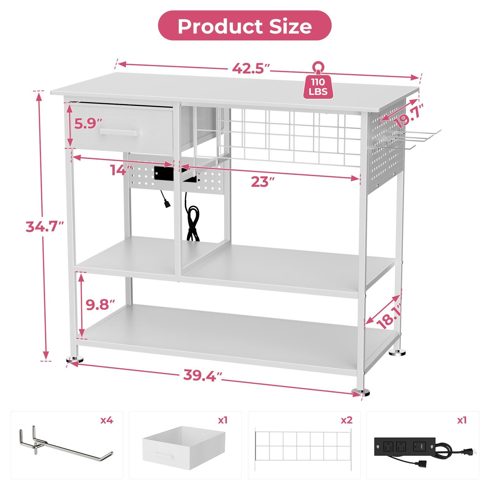 Large Heat Press Table With Charging Station, Movable Workbench For Diy Sublimation - White