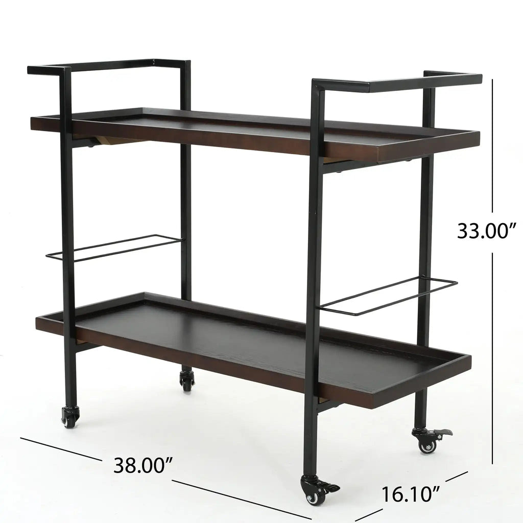 Modern Industrial Bar Cart With Shelving and Casters