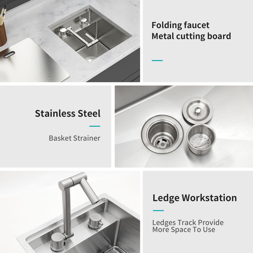 Modern Undermount Bar Sink With Folding Faucet