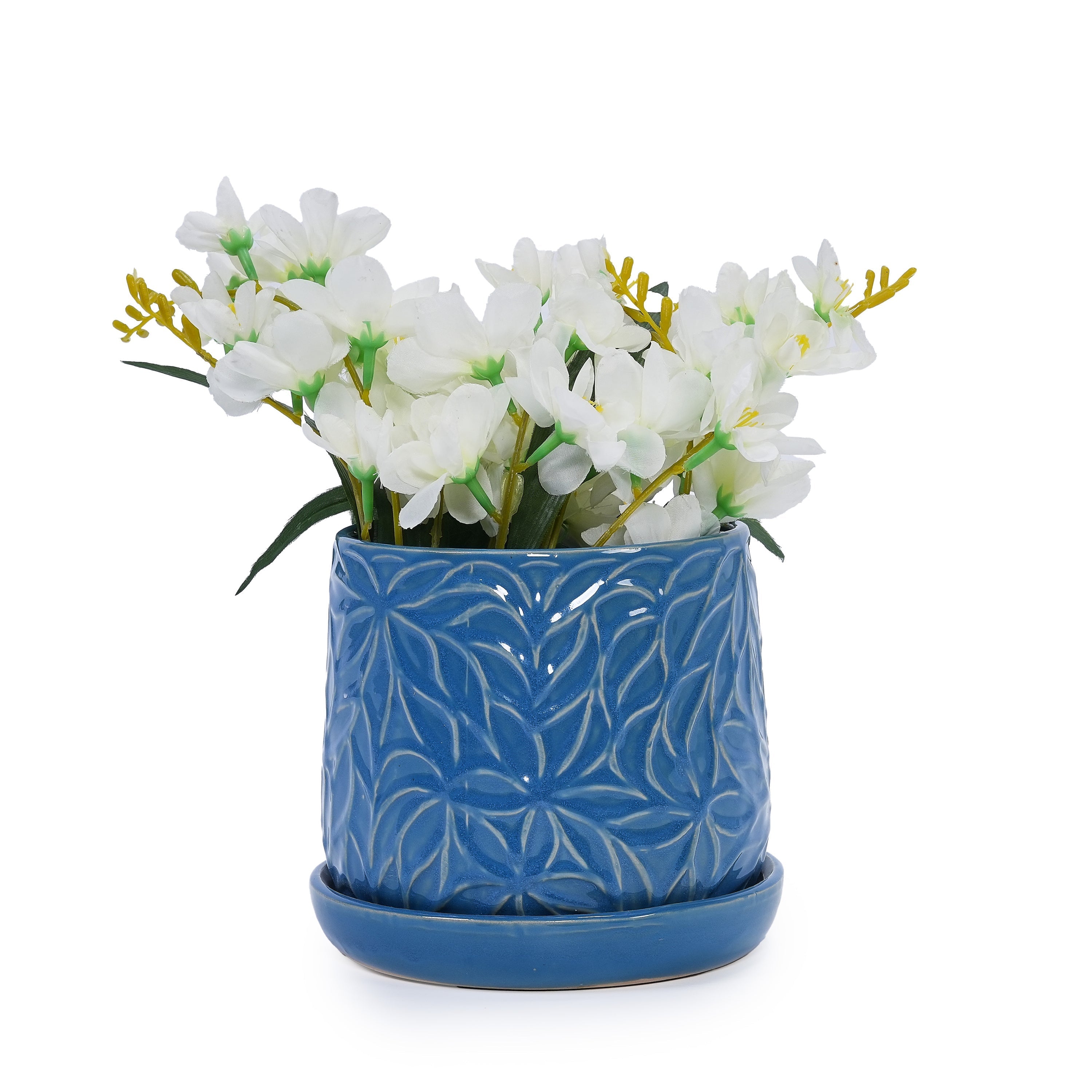 Set of 2 Ceramic Flowerpot, 7' Modern Planter for Patio, Garden, Windowsill - Navy Blue