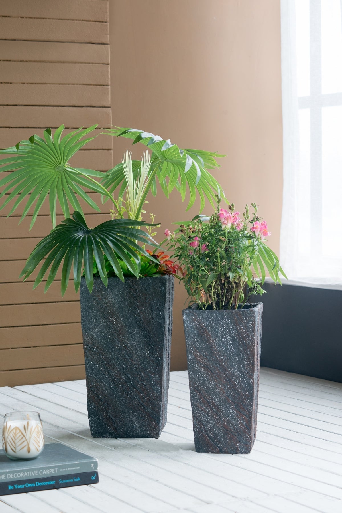 9.4x9.4x18.1' Cement Planter Large, Indoor Outdoor Garden Functional Decor