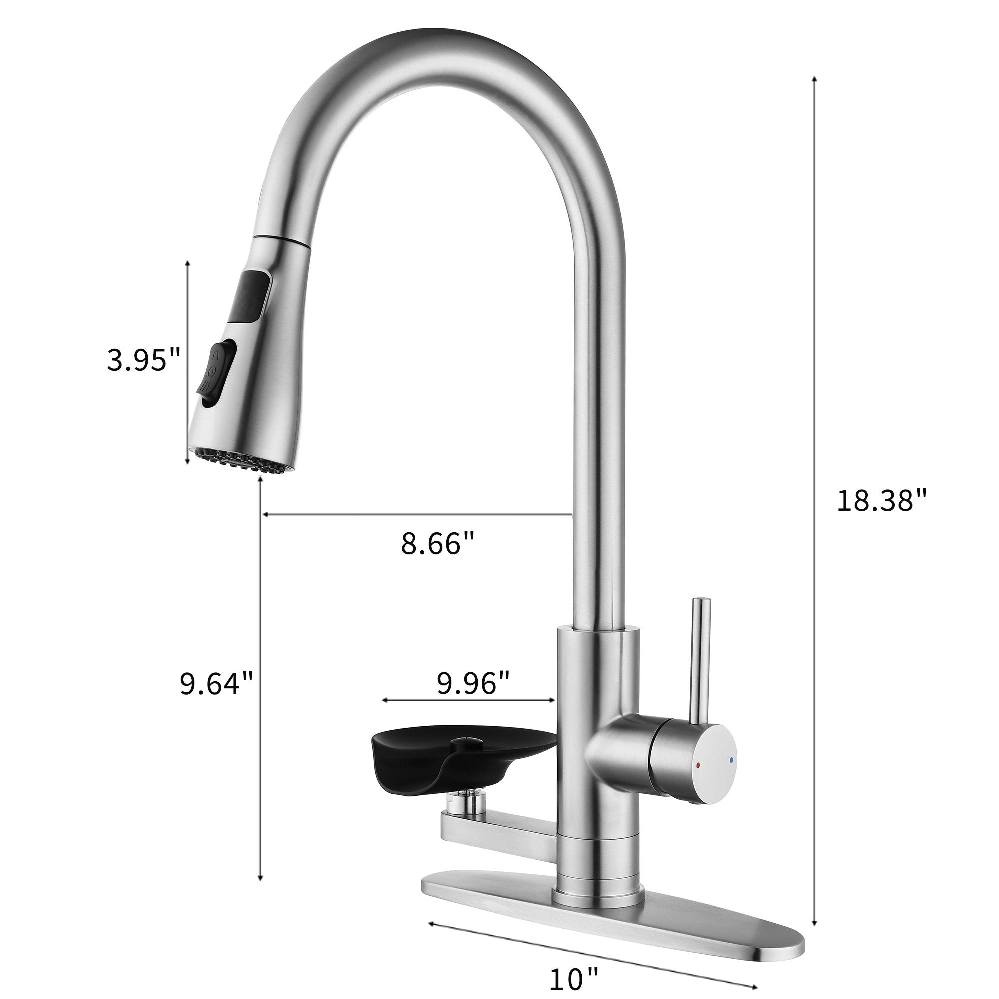 3-in-1 Kitchen Faucet with LED Temperature Display, Press-Type Glass Rinser, Pull-Down Sprayer, 3 Spray Modes, Brushed Nickel Finish, Stainless Steel Construction