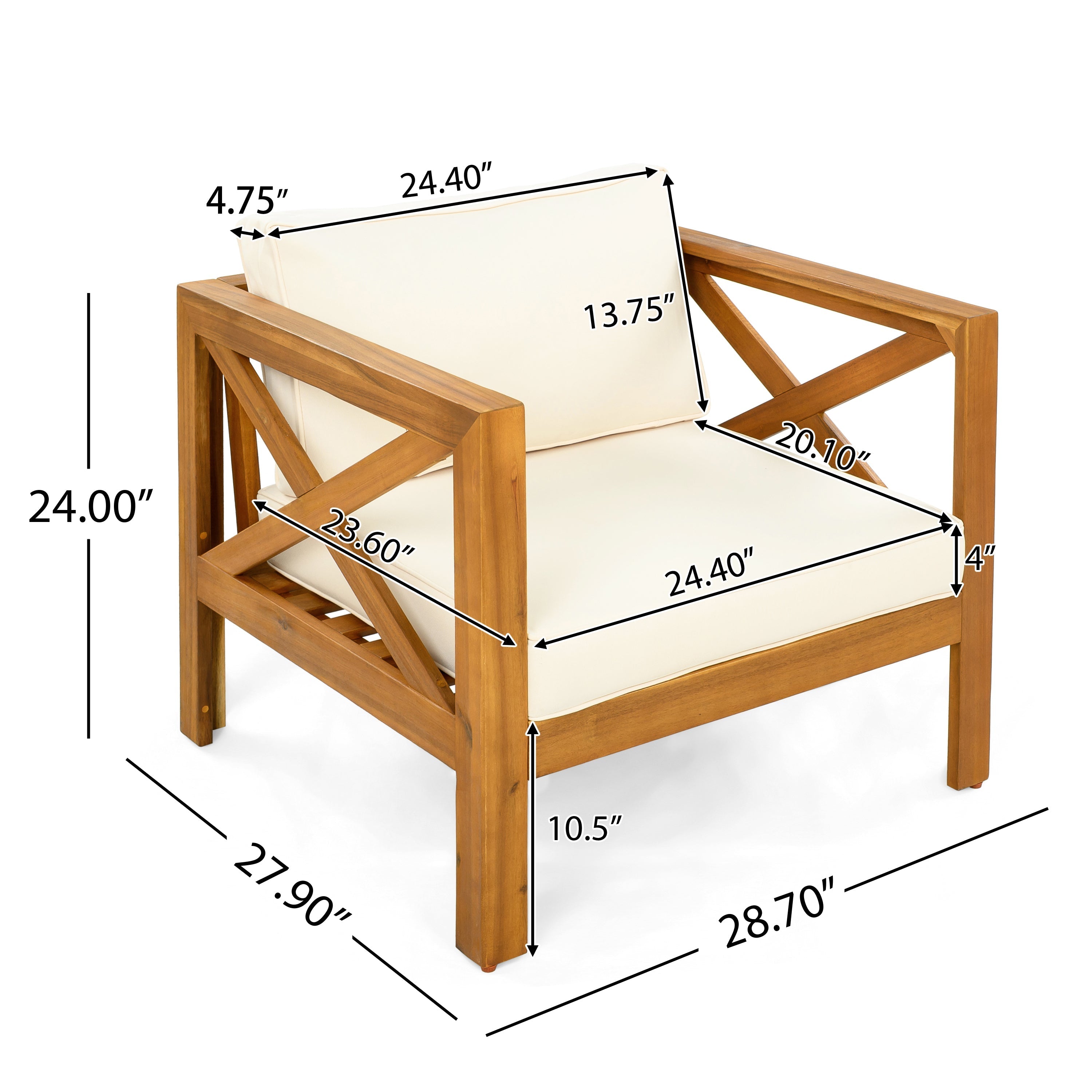 Patio Conversation Set with Acacia Wood Armchairs and End Table