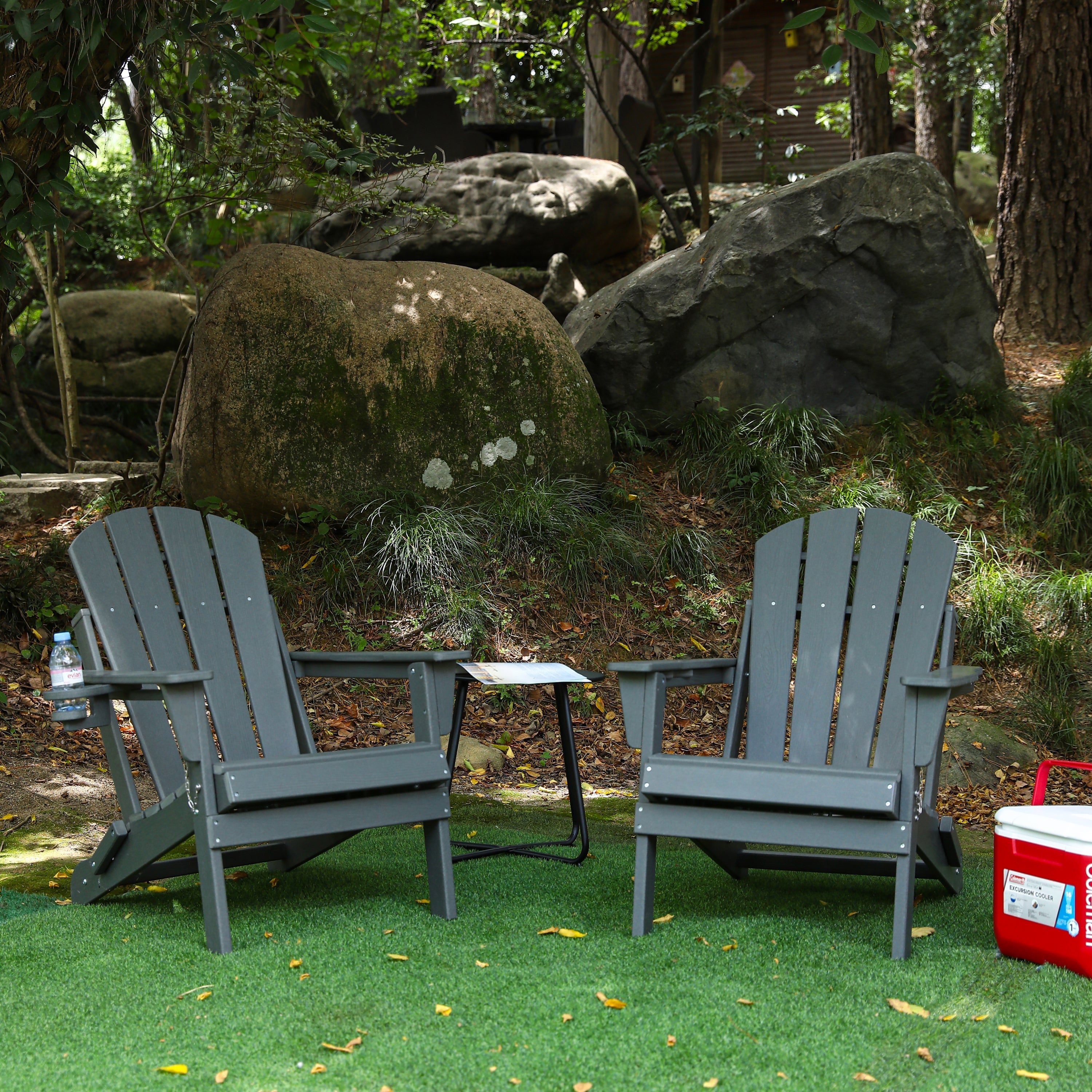 HDPE Folding Adirondack Chair with Dual Cup Holder - Gray