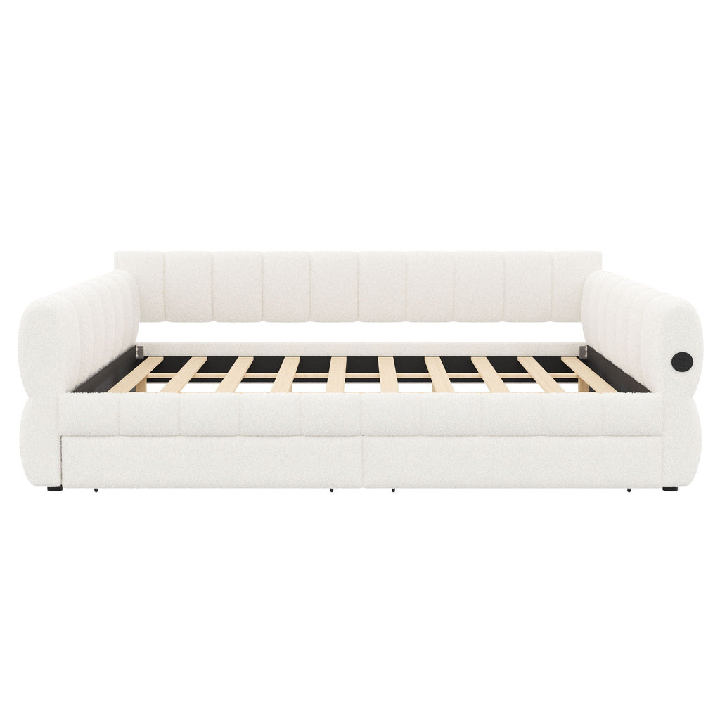 Upholstered Platform Bed With USB Charging And 2 Storage Drawers