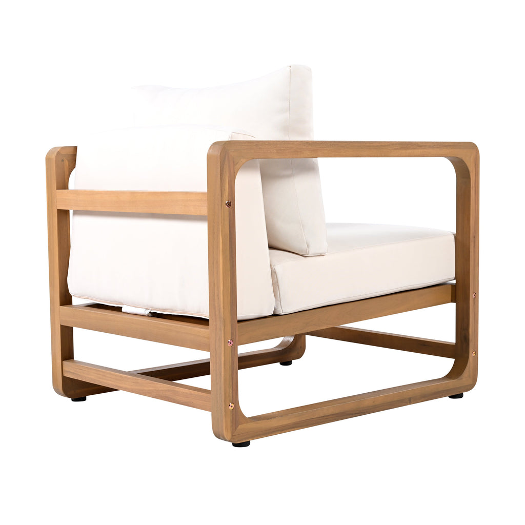 Acacia Wood Outdoor Set: 2 Club Chairs + Rustic Slat Side Table