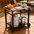 2-Tier Outdoor Grill Cart with Stainless Steel Top, Large Wheels & Tool Hooks