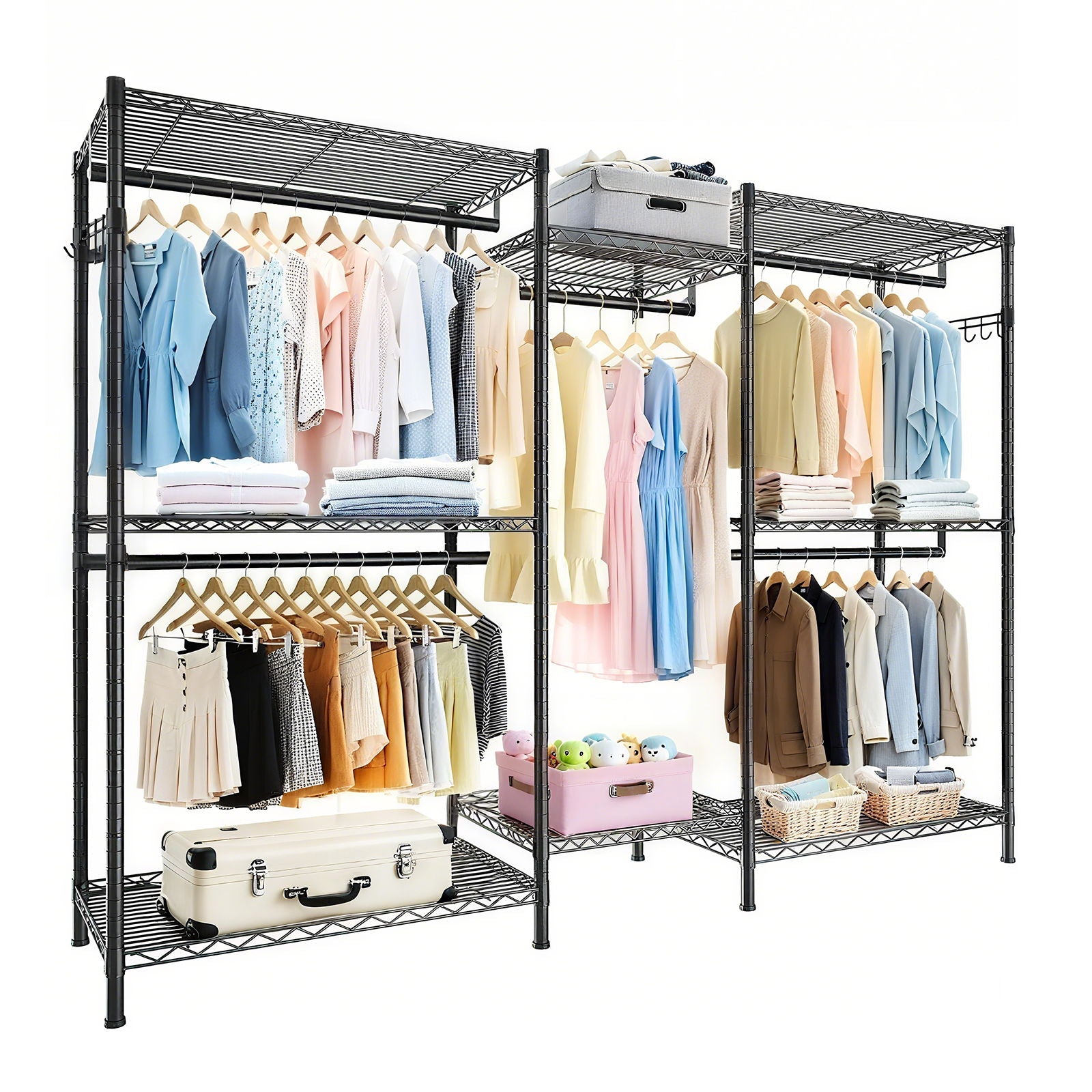 Heavy Duty Garment Rack With 8 Adjustable Wire Shelves And 5 Clothes Rails