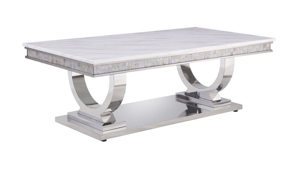 Zander Printed Faux Marble Top Mirrored Coffee Table