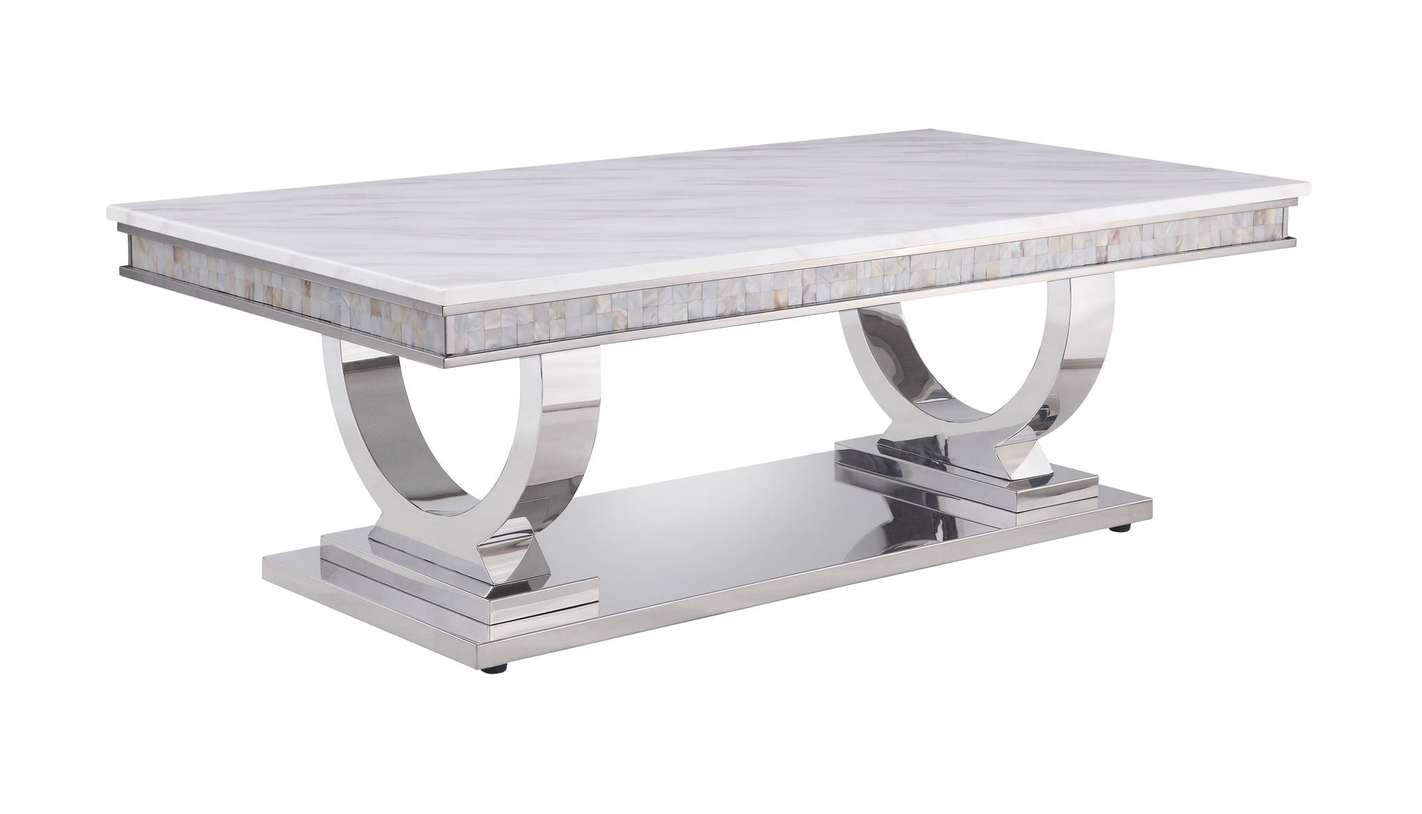 Zander Printed Faux Marble Top Mirrored Coffee Table
