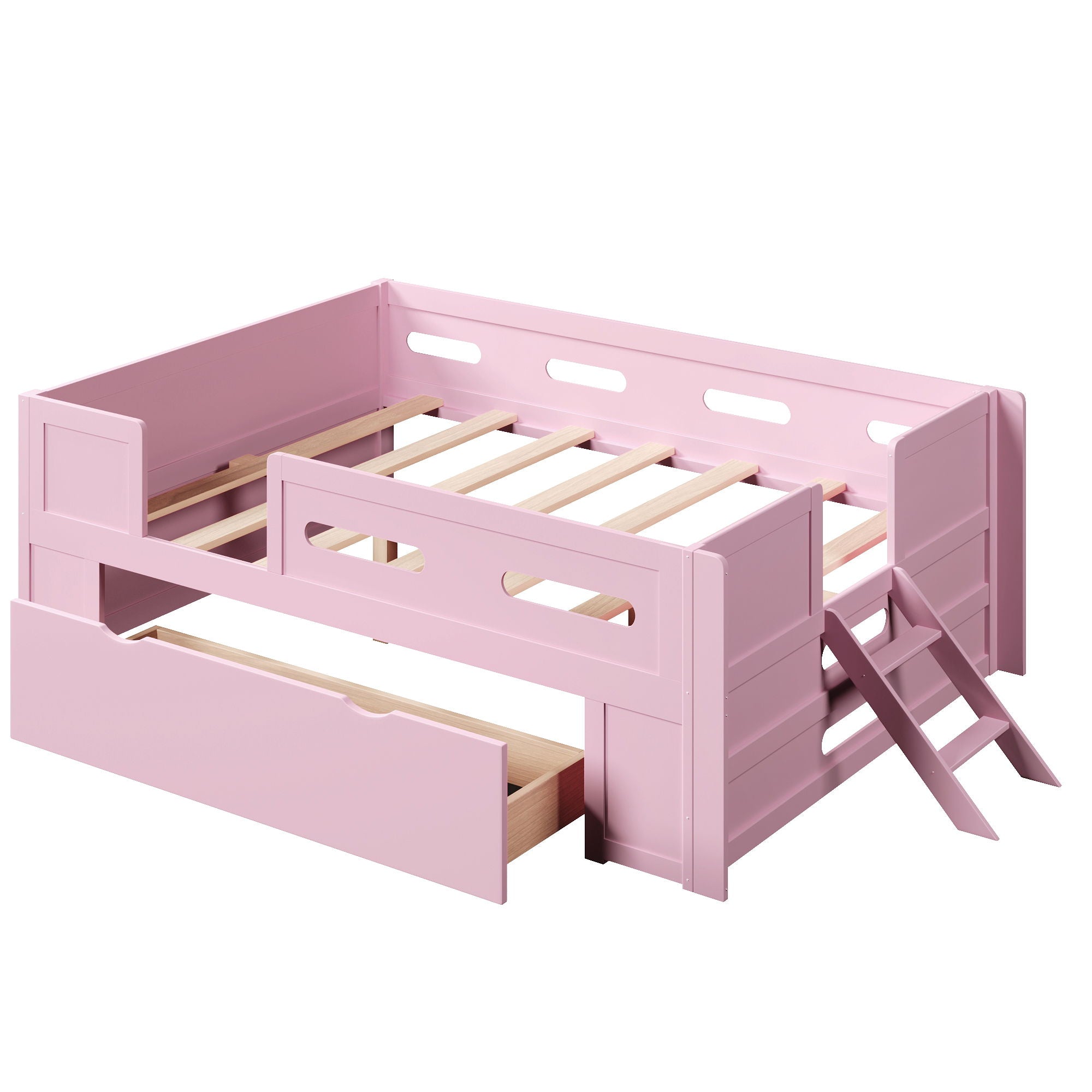 Platform Bed With Guardrail And Drawer