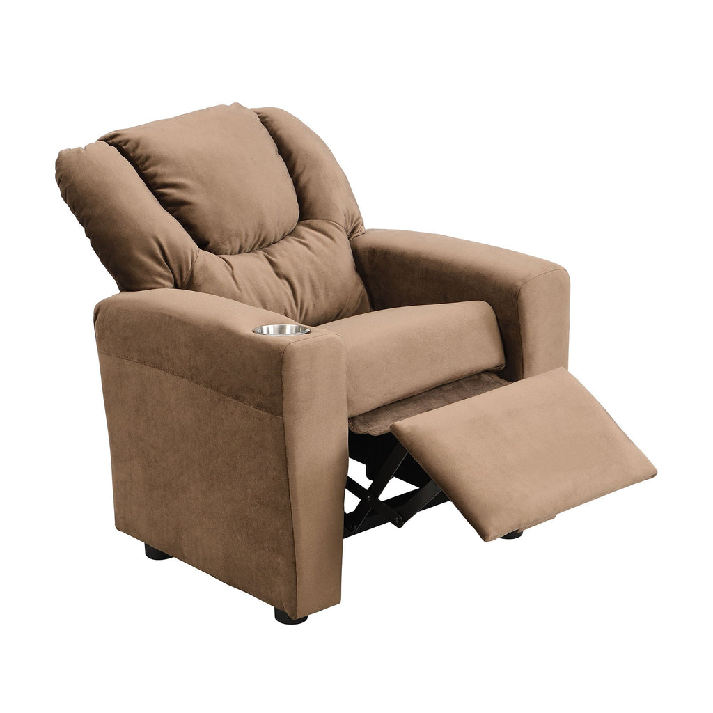 Kids Recliner Chair with Cup Holder - Brown Upholstered Couch