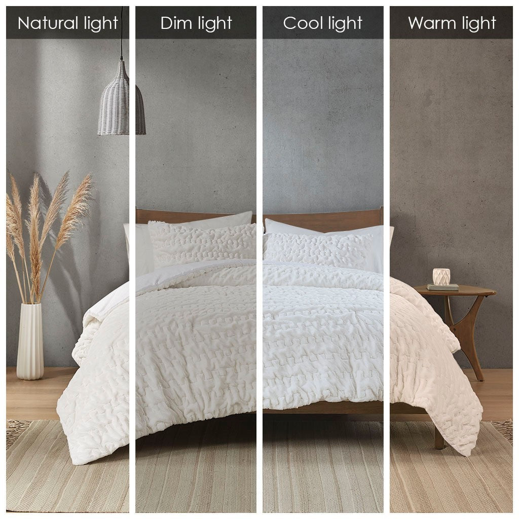 Full/Queen Ruched Fur Down Alternative Comforter Set