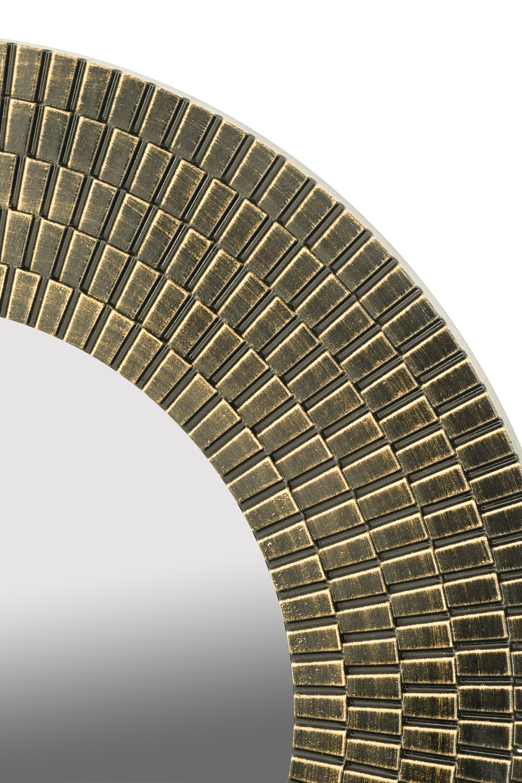 29.5" Round Gold and Black Wooden Accent Mirror with Woven Texture