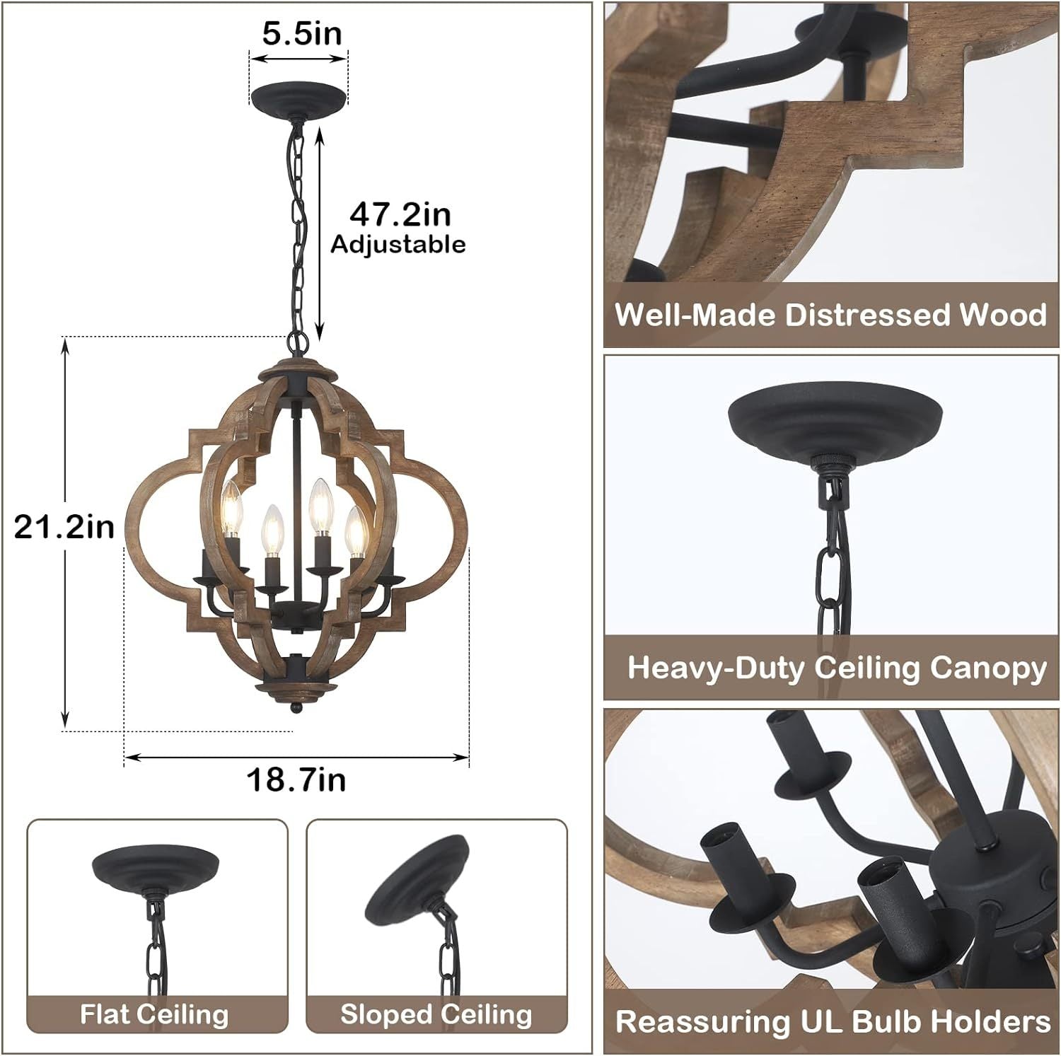 Farmhouse Chandeliers for Dining Room, 6-Light Rustic Light Fixture