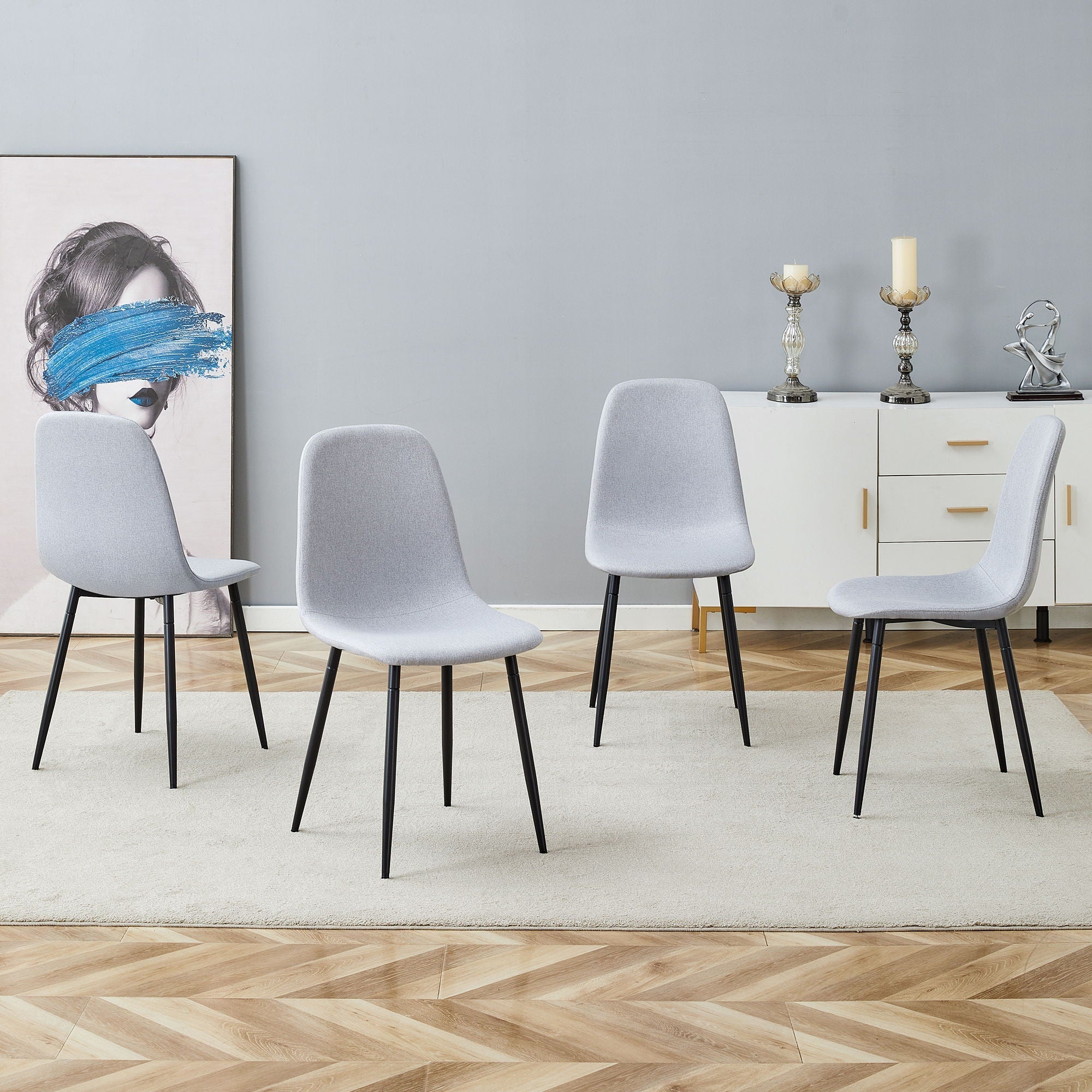 Modern Medieval Style Cushioned Side Chairs Set With Metal Legs For Kitchens