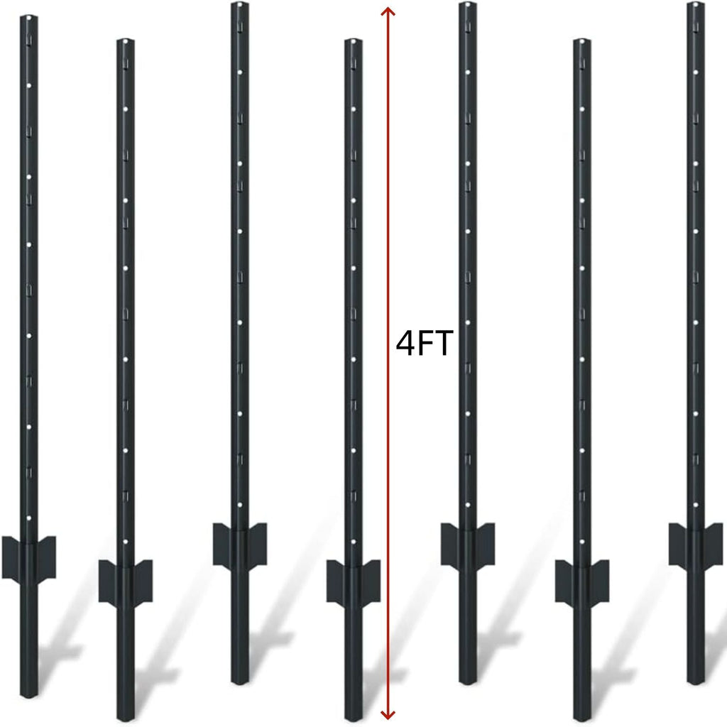 4 Foot U-Shaped Metal Garden Fence Posts Set for Wire Mesh Fencing